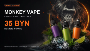 Акция Monkey Vape: KISLO, ICE MINT и классика — 35 BYN по карте клиента