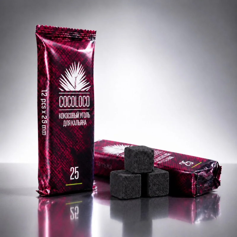 Уголь для кальяна кокосовый Cocoloco 25мм (180 гр) 12 шт